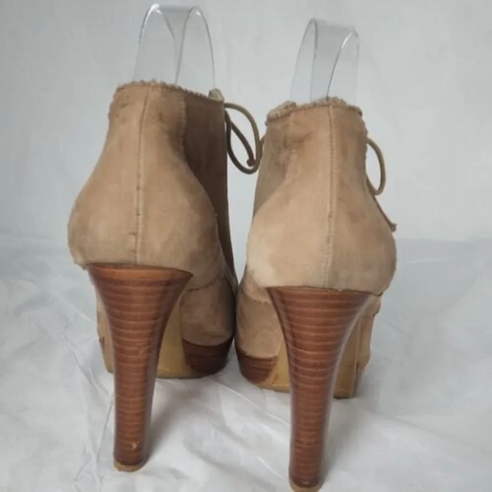Stuart Weitzman For Russell‎ & Bromley Taupe Suede Lace Front Ankle Booties